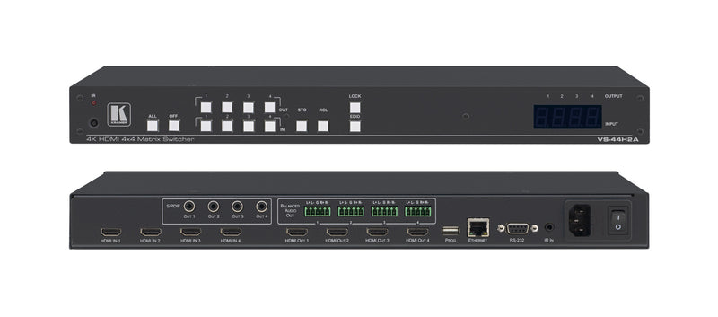Kramer Electronics VS-44H2A 4x4 4K HDR HDMI HDCP 2.2 Matrix Switcher with Audio De-embedding