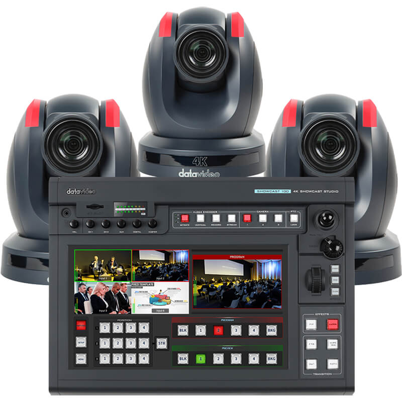 Datavideo 4K Creator Bundle 3x PTC-285T PTZ Cameras and ShowCast 100 Switcher - DATACREATEBUN2