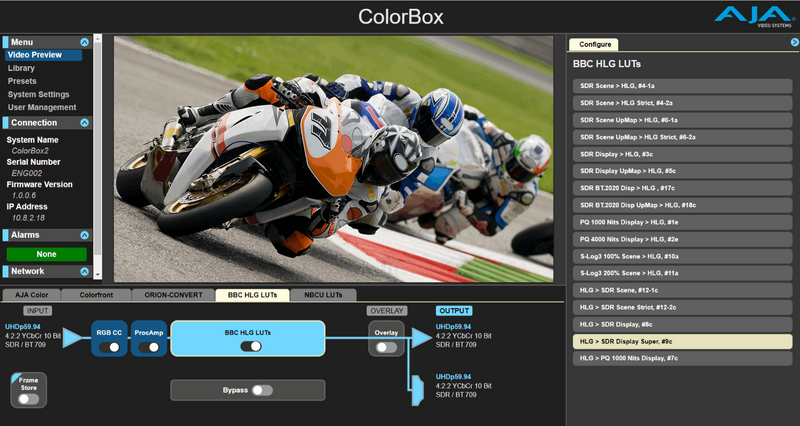 AJA ColorBox License for BBC HGL LUTs - CB-LIC-BBC