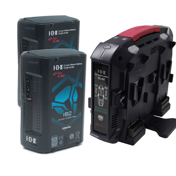 IDX EC-H180/4X2 V-Mount Battery Kit 2x CUE-H180 Batteries 1x VL-4X Charger with 4 pin XLR DC output (90W)