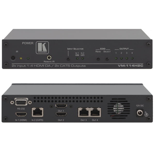 Kramer Electronics VM-114H2C 2x1:2+2 HDMI & DGKat with RS-232 & IR to HDMI & PoC Long-reach DGKat switchable DA