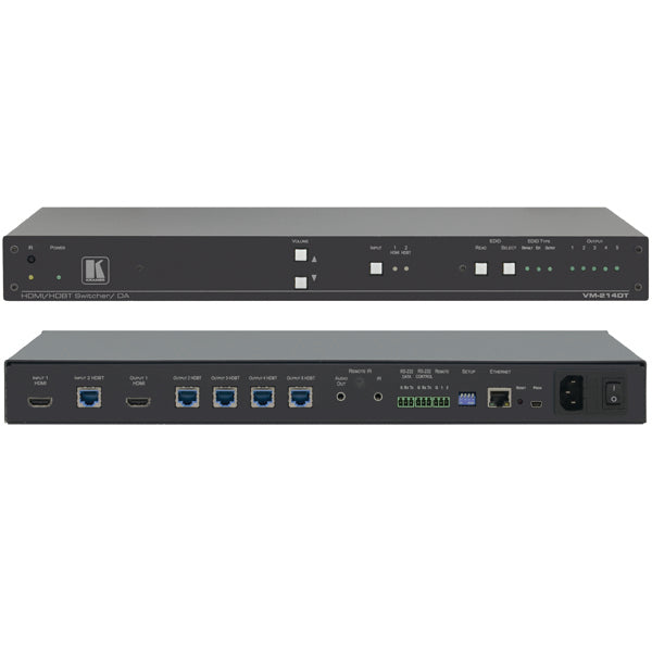 Kramer Electronics VM-214DT 2x1:4 4K60 4:2:0 HDMI & Extended-Reach HDBaseT with Ethernet RS-232 IR & Stereo Audio Switchable DA
