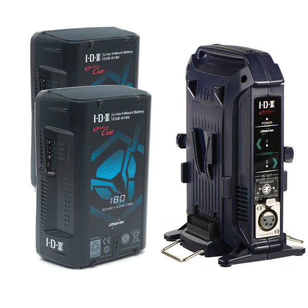 IDX EC-H180/2X V-Mount Battery Kit 2x CUE-H180 Batteries 1x VL-2X Charger with 4 pin XLR DC Output (36W)