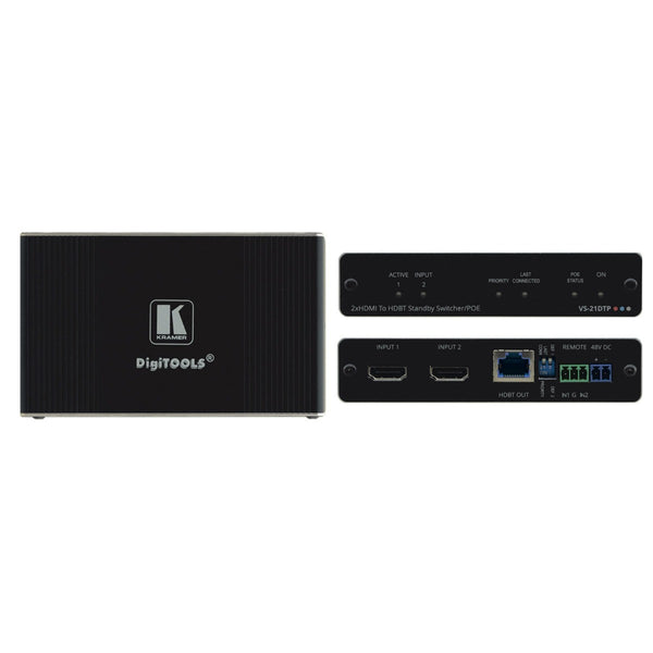 Kramer Electronics VS-21DTP 2x1 4K60 4:2:0 HDCP 2.2 HDMI Auto Switcher with Bidirectional PoE over HDBaseT