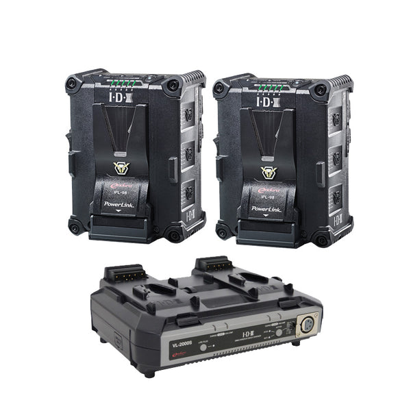 IDX IP-98/2000S V-Mount Battery Kit 2x IPL-98 Batteries 1x VL-2000S  Simultaneous Charger with 4 pin XLR DC Output (100W)