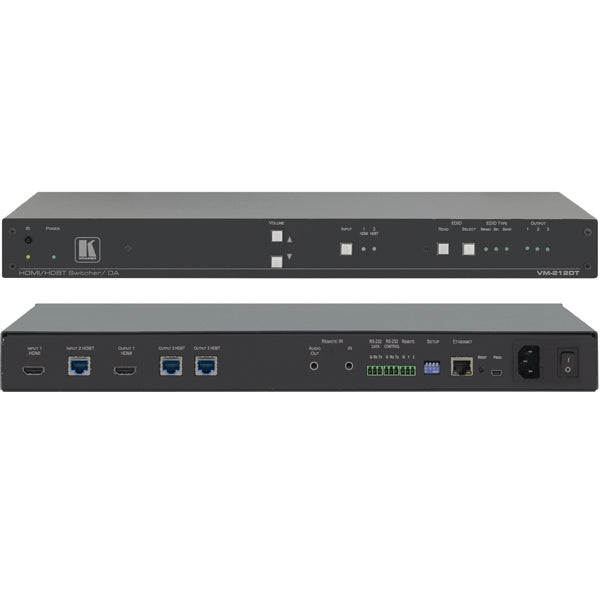 Kramer Electronics VM-212DT 2x1:2 4K60 4:2:0 HDMI & Extended-Reach HDBaseT with Ethernet, RS-232, IR & Stereo Audio Switchable DA