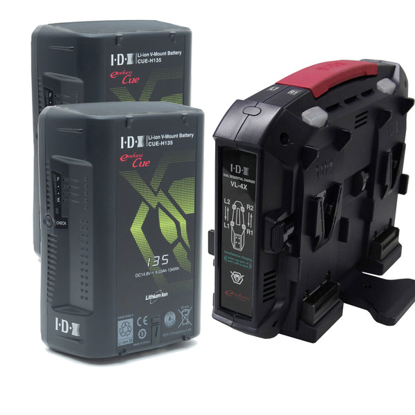 IDX EC-H135/4X2 V-Mount Battery Kit 2 x CUE-H135 Batteries 1 x VL-4X Charger with 4 pin XLR DC Output (90W)