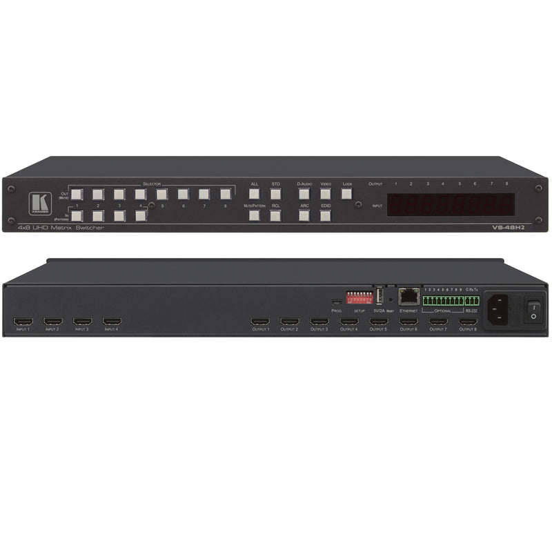 Kramer Electronics VS-48H2 4x8 4K HDR HDCP 2.2 Matrix Switcher with Digital Audio Routing