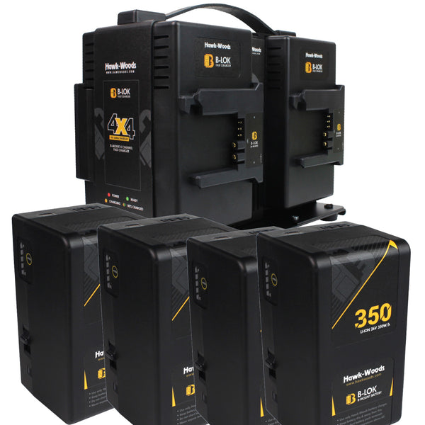 Hawk-Woods 4x BL-350 B-Mount Batteries 1x BL-4X4 B-Mount Charger SPECIAL OFFER