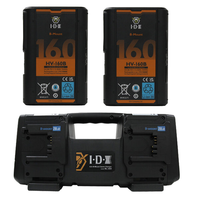 IDX HV-160/4SX 4x HV-160B B-Mount Batteries & 1x BL-4SX 4Ch Simultaneous B-Mount Charger