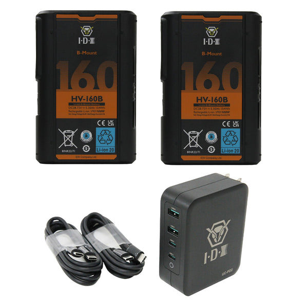 IDX HV-160/PD2 2x HV-160B B-Mount Batteries & 1x UC-PD2 USB-C Charger