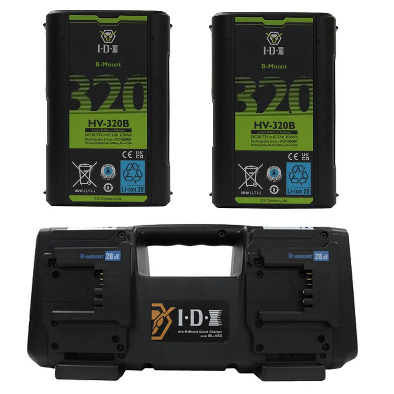 IDX HV-320/4SX 4x HV-320B B-Mount Batteries & 1x BL-4SX 4Ch Simultaneous B-Mount Charger