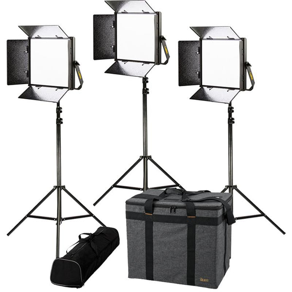 IKAN LBX10-3PT-KIT Lyra 1 x 1 Bi-Colour 3-Point Studio Panel Soft LED Light w/ DMX Control - IKALBX103PTKIT