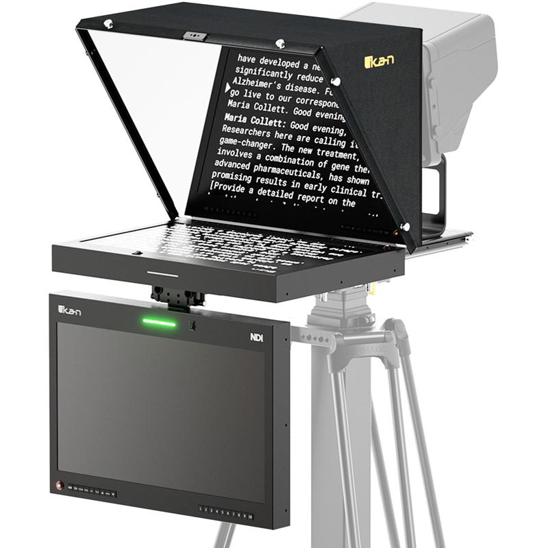 IKAN PT419W-NDI-TMN-TK Aura 19-inch POE++ NDI Teleprompter & NDI Talent Monitor w/ Full NDI Encoding/Decoding & IP Tally Light + Travel Kit - IKAPT419WNTMTK