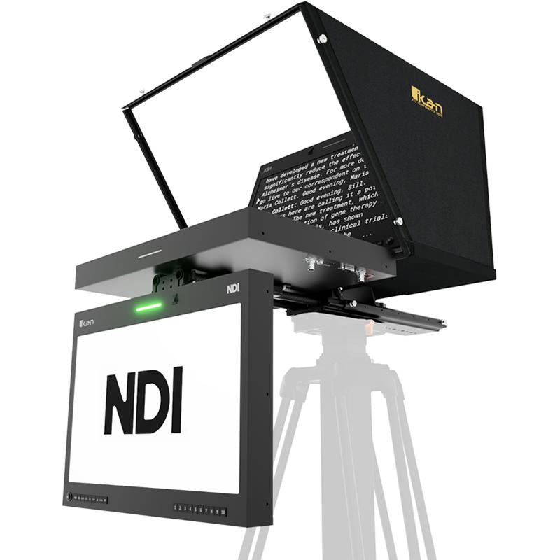 IKAN PT419W-PTZ-NDI-TMN-TK Aura 19-inch PTZ POE++ NDI Teleprompter & NDI Talent Monitor w/ Full NDI Encoding/Decoding & IP Tally Light + Travel Kit - IKAPT419WPNTMTK