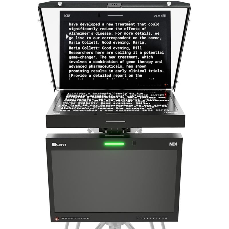 IKAN PT419W-PTZ-NDI-TMN-TK Aura 19-inch PTZ POE++ NDI Teleprompter & NDI Talent Monitor w/ Full NDI Encoding/Decoding & IP Tally Light + Travel Kit - IKAPT419WPNTMTK
