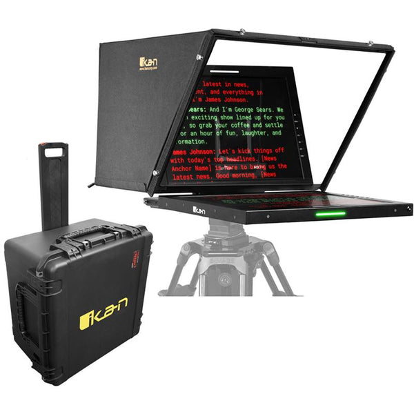 IKAN PT419W-PTZ-TK Professional 19 in. High Bright PTZ Teleprompter w/ Widescreen Tally SDI Monitor & Travel Kit - IKAPT419WPTZTK