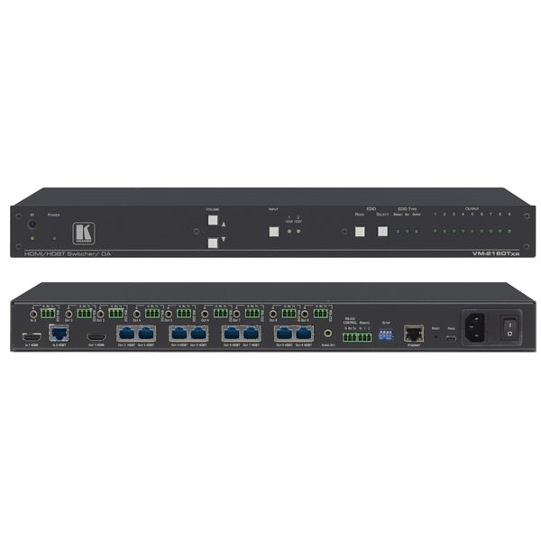 Kramer Electronics VM-218DTxr 2x1:8 4K60 4:2:0 HDMI & Extended-Reach HDBaseT with Ethernet RS-232 IR & Stereo Audio Switchable DA