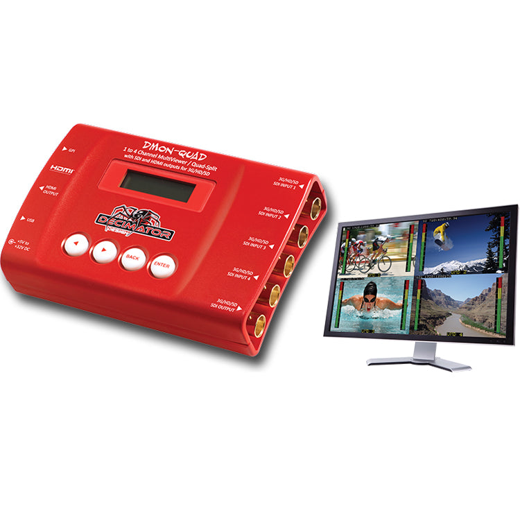 Decimator Design DMON-QUAD 3G/HD/SD-SDI Quad Split Multi-Viewer, 3G/HD/SD-SDI + HDMI Outputs - DD-DMON-QUAD