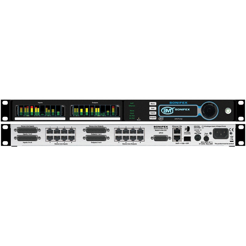 Sonifex AVN-PA8TD 8 Stereo Analogue Line Inputs & Outputs Terminal Block AES67 Display Portal