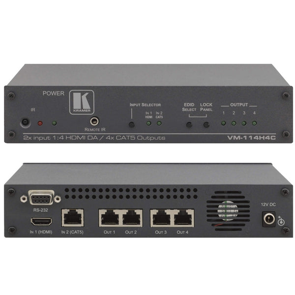 Kramer Electronics VM-114H4C 2x1:4 HDMI & DGKat with RS-232 & IR to PoC Long-reach DGKat switchable DA