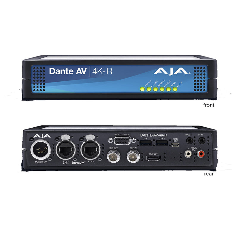 AJA Dante AV 4K-R Decode Dante AV Ultra JPEG 2000 into 12G / HDMI video with embedded audio
