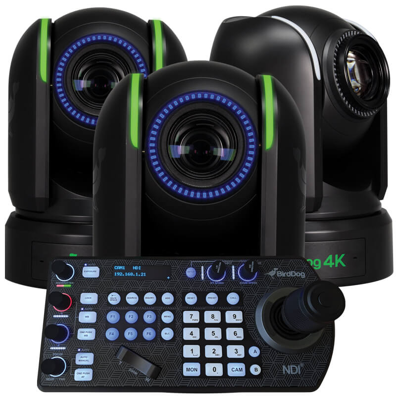 BirdDog P4K 4K 10-Bit Full NDI PTZ  3 Camera Bundle with PTZ Keyboard - BDP4KBLACKBUN