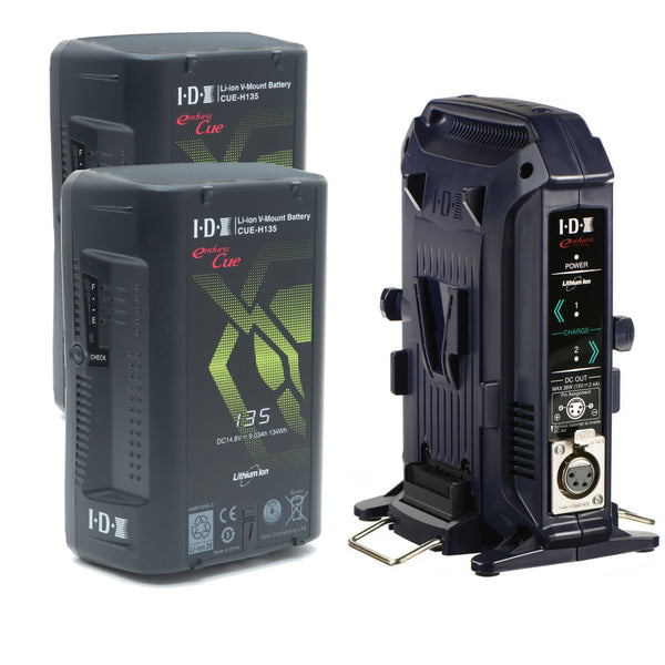 IDX EC-H135/2X V-Mount Battery Kit 2 x CUE-H135 Batteries 1 x VL-2X Charger with 4 pin XLR DC Output (36W)