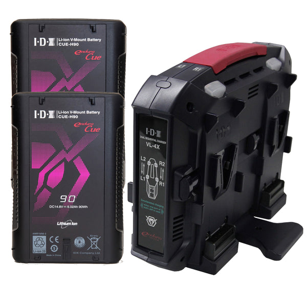 IDX EC-H90/4X2 V-Mount Battery Kit 2x CUE-H90 Batteries 1x VL-4X Charger with 4 pin XLR DC output (90W)