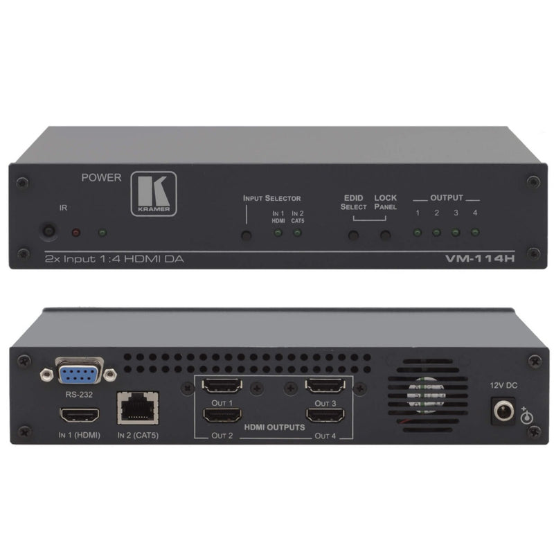 Kramer Electronics VM-114H 2x1:4 HDMI & PoC Long-reach DGKat with RS-232 & IR to HDMI switchable DA