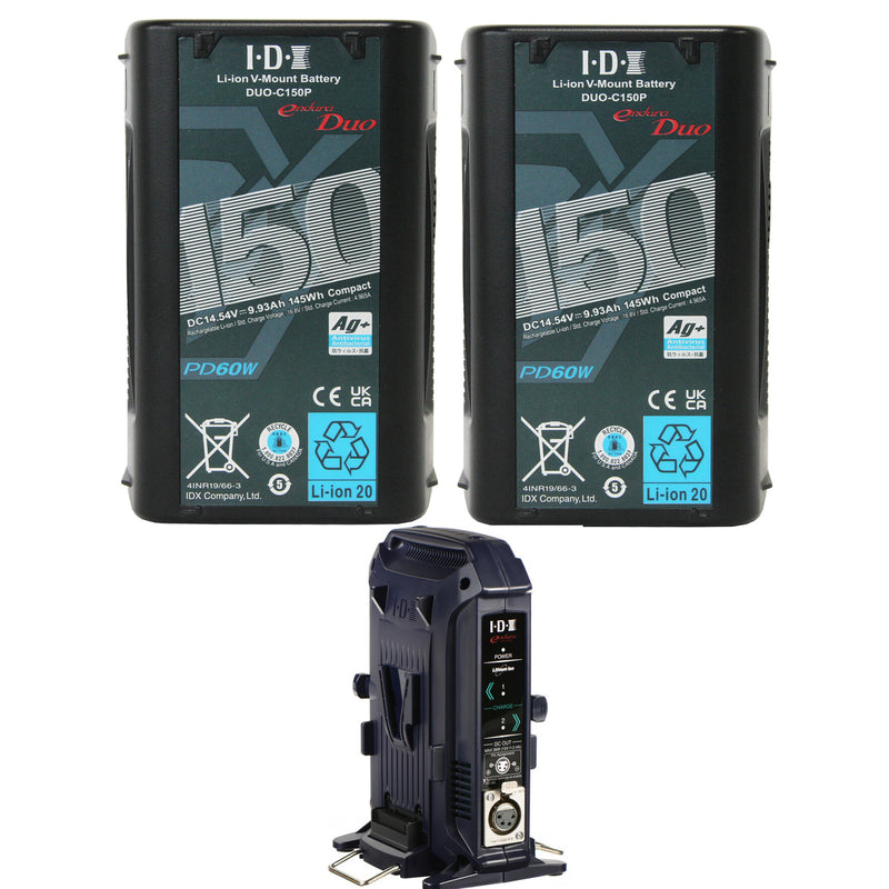 IDX 2x DUO-C150P Batteries 1 x VL-2X Sequential Charger - ED-CP150/2X