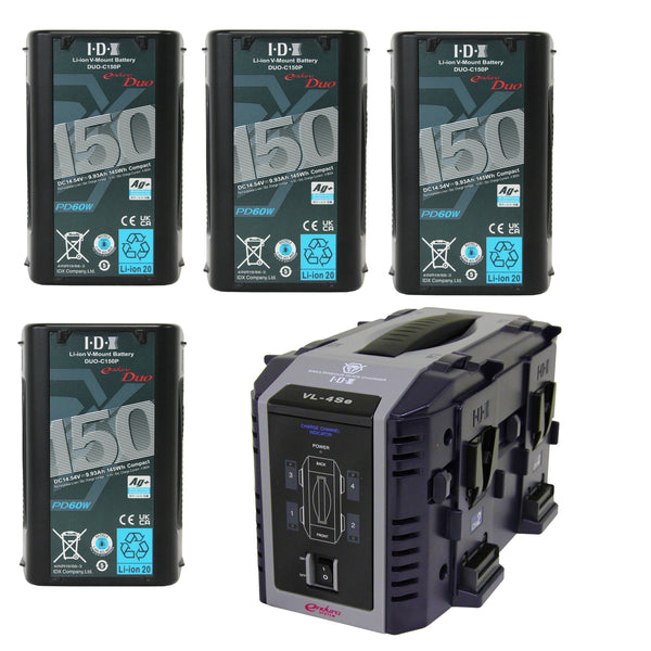 IDX 4 x DUO-C150P Batteries 1 x VL-4Se Charger - ED-CP150/4Se