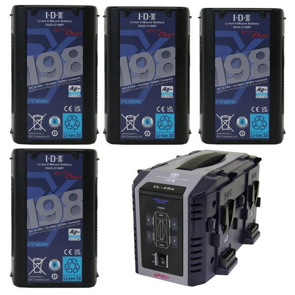 IDX 4 x DUO-C198P Batteries 1 x VL-4Se Charger - ED-CP198/4Se