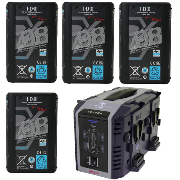 IDX 4 x DUO-C98P Batteries 1 x VL-4Se Charger - ED-CP98/4Se
