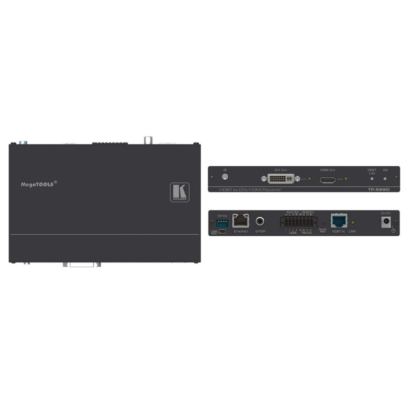 Kramer Electronics TP-588D 4K60 4:2:0 HDMI/DVI PoE Receiver with Ethernet, RS-232, IR & Stereo Audio De-embedding over Extended-Reach HDBaseT