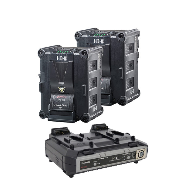IDX IP-150/2000S V-Mount Battery Kit 2x IPL-150 Batteries 1x VL-2000S Simultaneous Charger with 4 pin XLR DC Output (100W)
