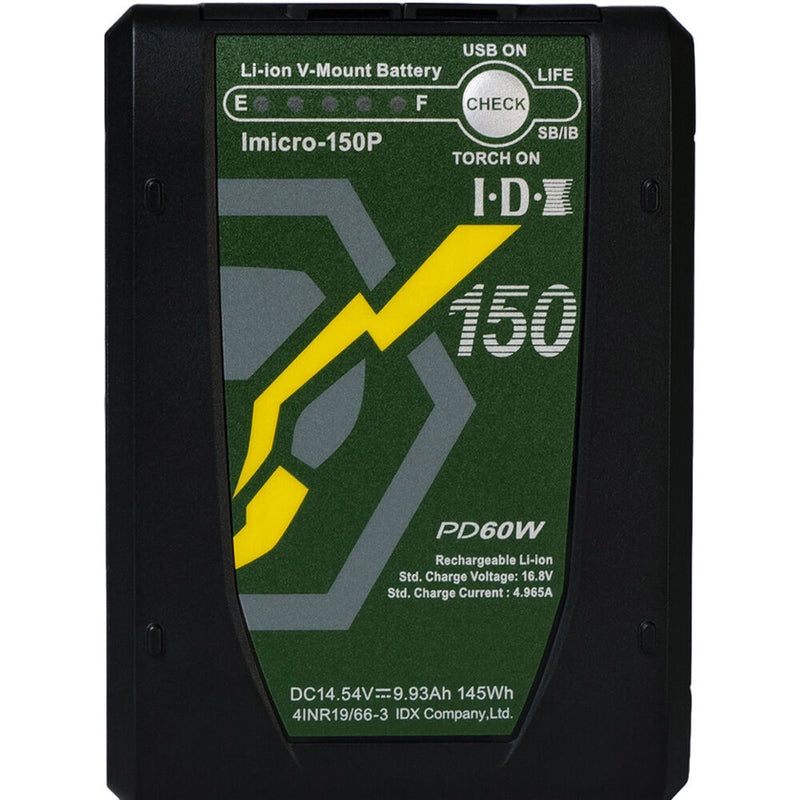 IDX Imicro-150P 14.54V 145Wh High Load micro V-mount with Digital Data V-Torch 1 x USB-PD.+ 1 x D-TapO/P**