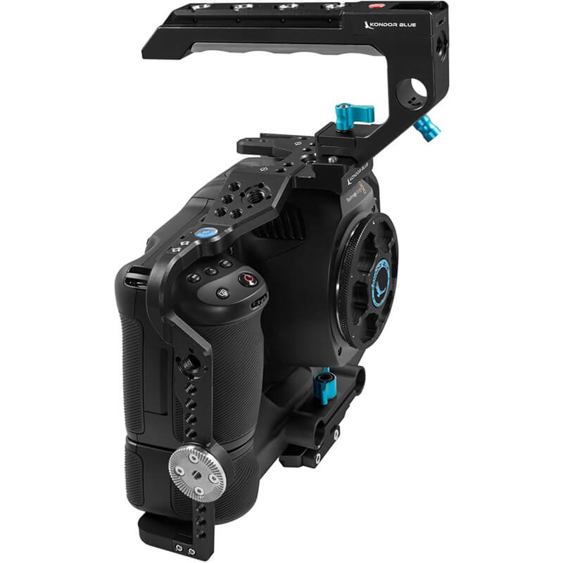 Kondor Blue Blackmagic Pocket 6K Pro and G2 Battery Grip Cage with Top Handle BLACK - KONBMPCC6KPGripTHBk