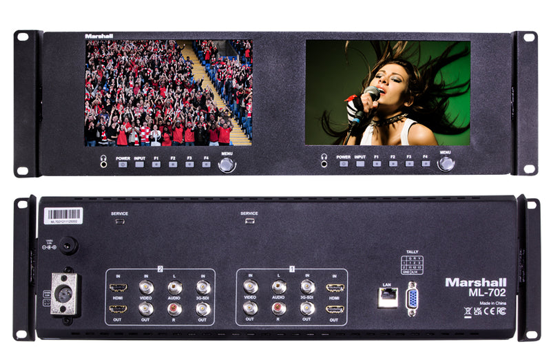 Marshall Electronics ML-702 Dual 7-inch 3GSDI HDMI 1920x1200 LCD 3RU Rack Mount Monitor