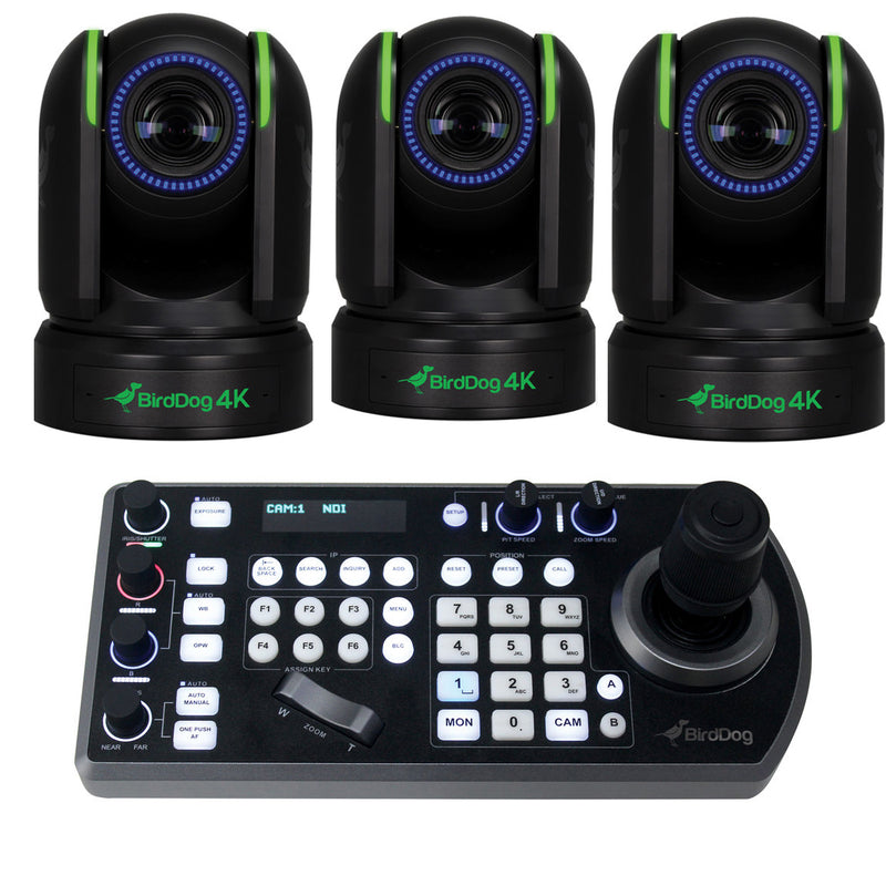 BirdDog P4K 4K 10-Bit Full NDI PTZ  3 Camera Bundle with PTZ Keyboard - BDP4KBLACKBUN