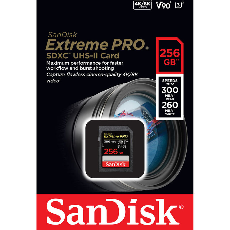SanDisk Extreme PRO 256GB SDXC Memory Card up to 300MB/s, UHS-II, Class 10, U3, V90 - SDSDXDK-256G-GN4IN
