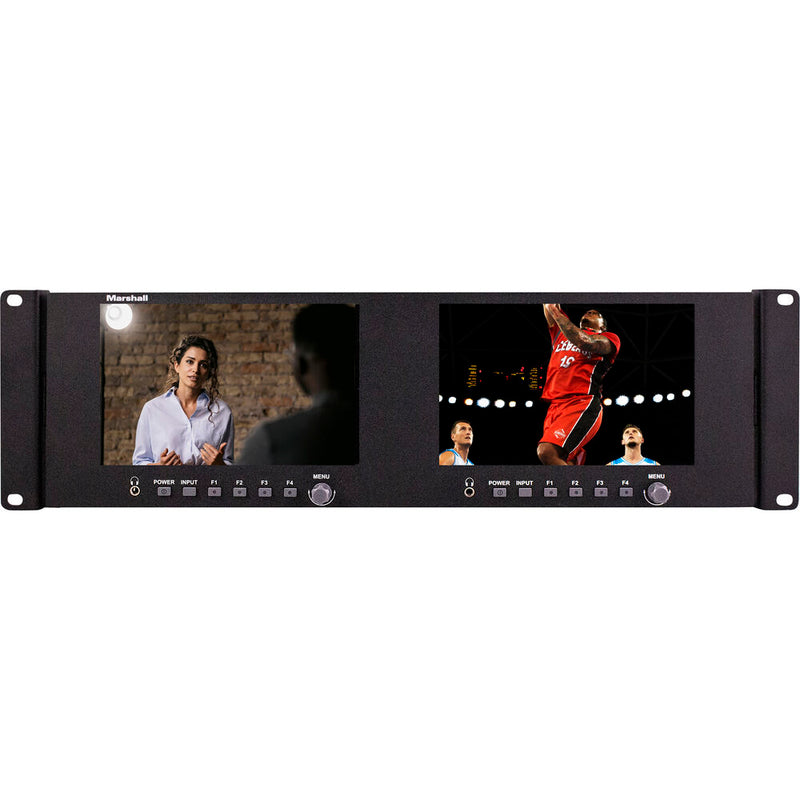 Marshall Electronics V-702W-12G Dual 7-inch 3RU Rackmount Monitor 12G-SDI/HDMI Inputs