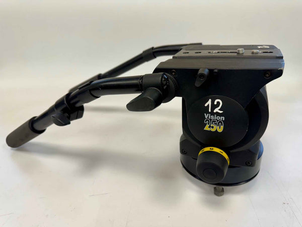 USED Vinten Vision 250 Flat Base Tripod Head w/ 2 Pan Bars in Excellent Condition - 3465-3F-USED