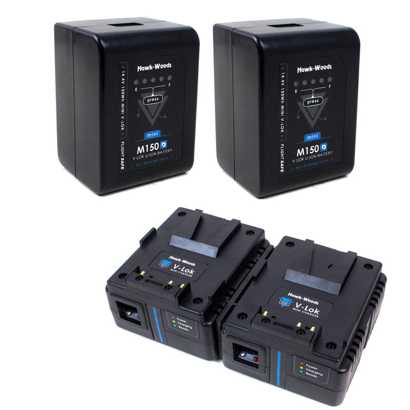 Hawk-Woods VL-M150D Mini V-Lok 150Wh Lithium-Ion Battery with VL-MX2 Mini-VL 2-way Simultaneous Charger - VL-M150-VL-MX2-KIT